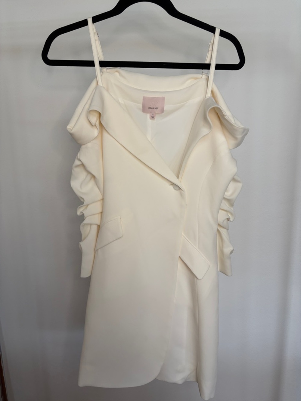 cinq a sept Cream One-Shoulder Ruffle Dress